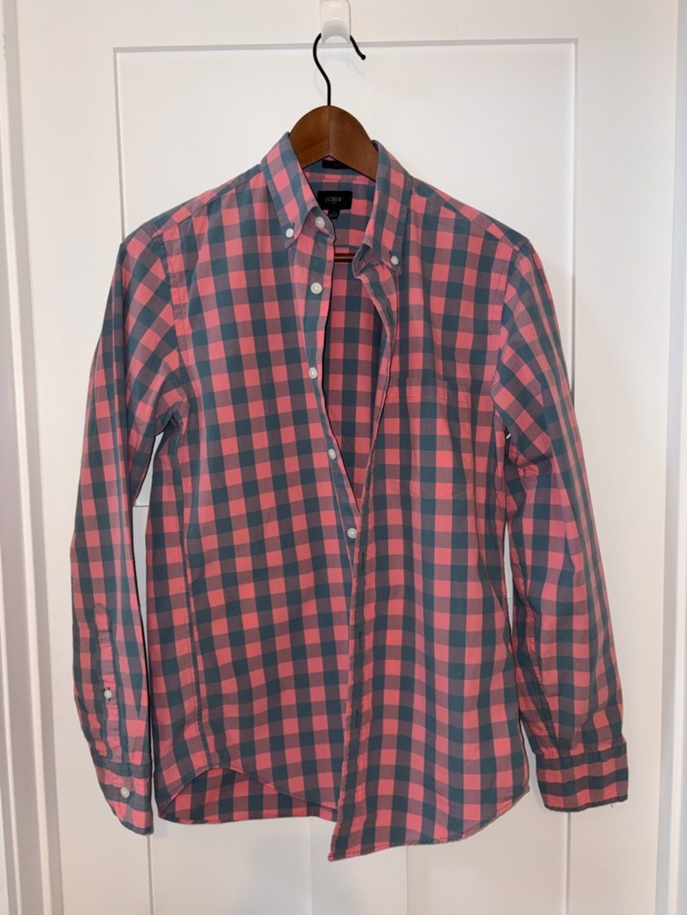 J. Crew Pink and Gray Plaid Button-Down Shirt